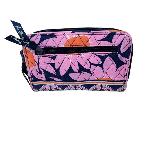 Vera Bradley Flamingo Blue Pink Flora Turnlock Wallet - Picture 2 of 9